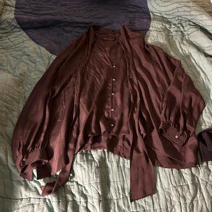 Zara Silk Black Batwing Tie Blouse Size L